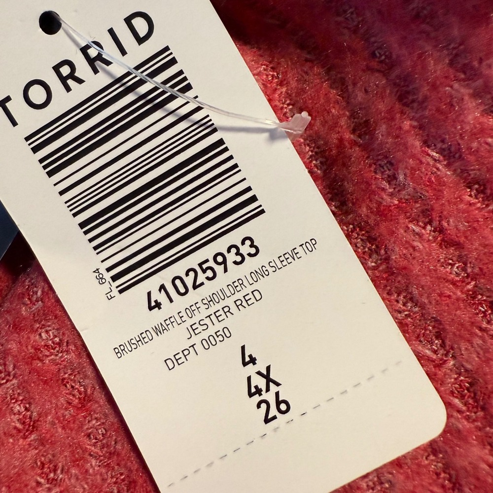 NWT Torrid BRUSHED WAFFLE OFF SHOULDER LONG SLEEVE TOP Blouse Short 4XL RED PINK - Picture 5 of 7